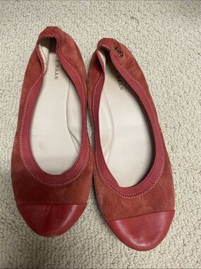 Cole Haan Rust Red Suede and Leather Cap-Toe Ballet Flats